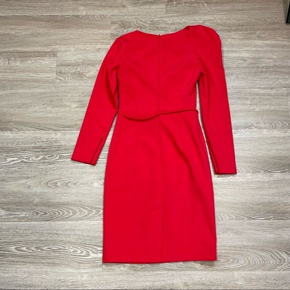 25. Vipart Red Belted Pencil Slim Fit Cocktail Dress Knee Length Zipper Sleeves - Picture 7 of 10